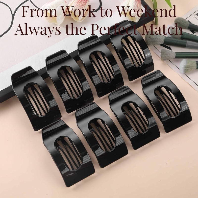 Drealoe 8 Pack Black Flat Hair Clips for Women – Large Glossy Rectangle No-Slip Claw Clips for Thick & Thin Hair, Strong Hold Square Hair Accessories for Work & Daily Styling - Image 5